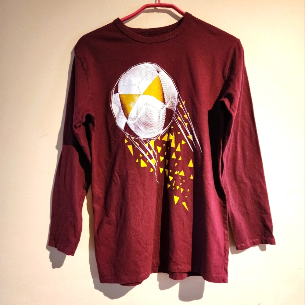 Boys Long Sleeve Soccer Graphic Tee - Redwood